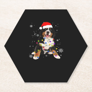 Funny Bernese Mountain Dog Lights Christmas Matchi Paper Coaster