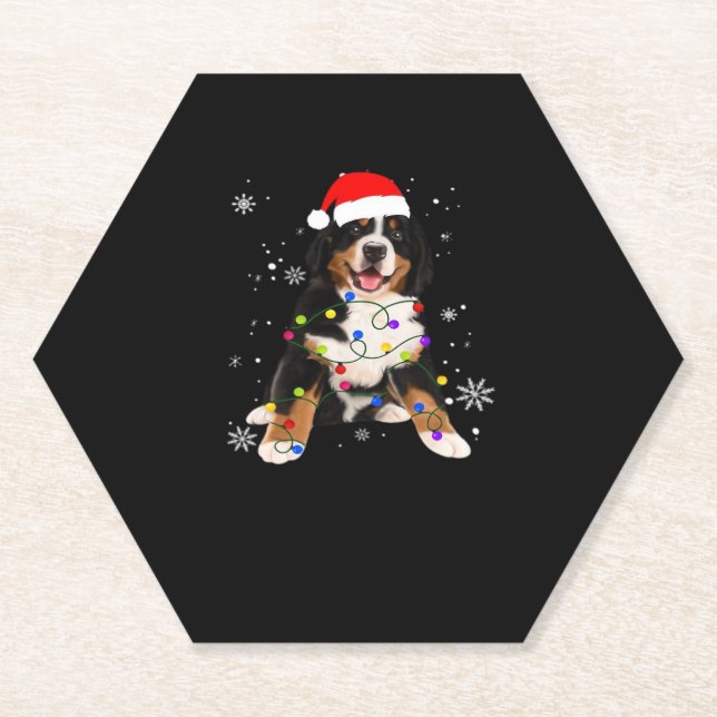 Funny Bernese Mountain Dog Lights Christmas Matchi Paper Coaster (Front)