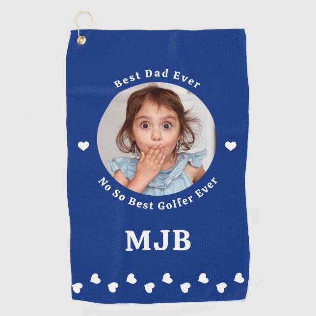 Funny Best DAD Ever Personalised Golfer Blue Golf Towel (Front)
