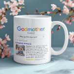 Funny Best Godmother Ever Search Result With Photo Coffee Mug<br><div class="desc">Funny personalised godmother mugs designed like a Google search result make a heartfelt and meaningful gift for the godmother who goes above and beyond. This custom “Best godmother ever” mug features a creative search bar layout with your godmother's name, a touching tribute styled like a glowing review, and an optional...</div>