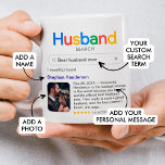 Funny Best Husband Ever Search Results With Photo Coffee Mug<br><div class="desc">Custom “Best Husband Ever” search mugs are a fun, heartfelt, and unique way to celebrate the man you love. Designed to look like a playful search engine result, this personalised mug allows you to add a custom search term, your husband’s name, a favourite photo, and a sweet personal message, making...</div>
