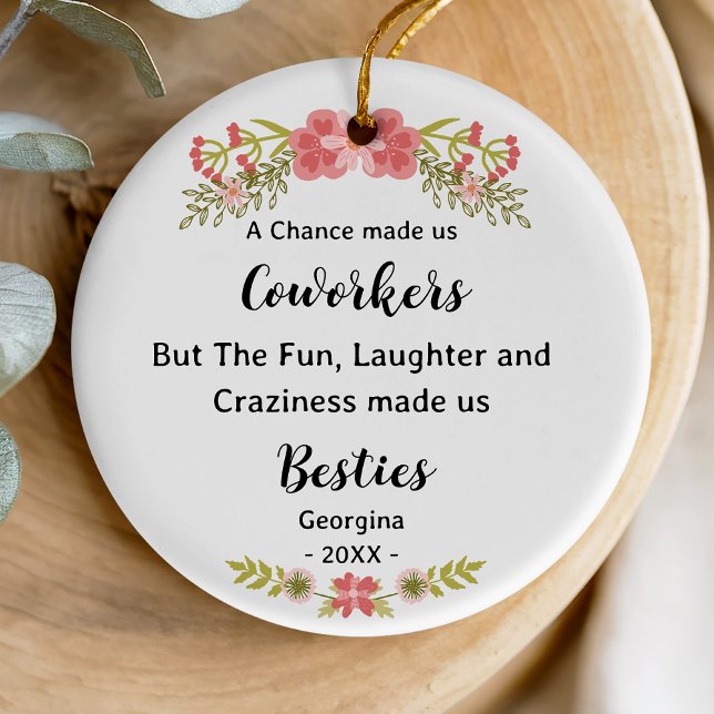 Funny bestie coworker floral wreath personalized ceramic ornament (Creator Uploaded)