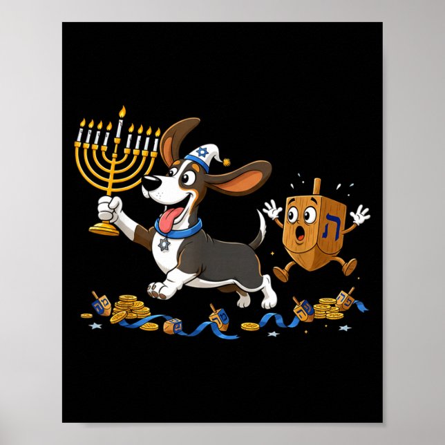 Funny Bet Hound Dreidel Menorah Hanukkah Kids Wome Poster (Front)