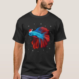 Funny Betta Fish Xmas Lighting Reindeer Hat Betta T-Shirt