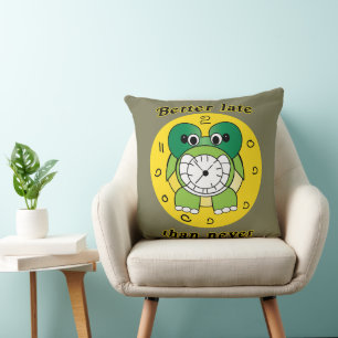 Funny "Better Late Than Never" Turtle Alarm Clock Cushion