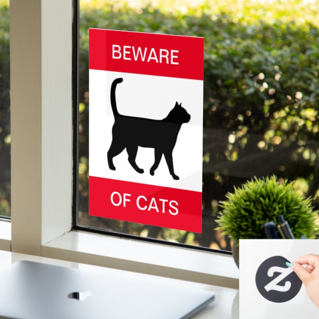 FUNNY! Beware Of Cat - Window Cling (Office)