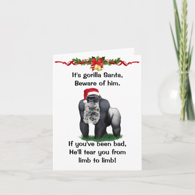 Funny Beware of Gorilla Santa Christmas Card (Front)
