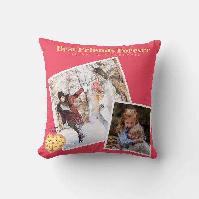 Funny BFF PHOTO COLLAGE Gift Pizza Friends Cushion (Front)