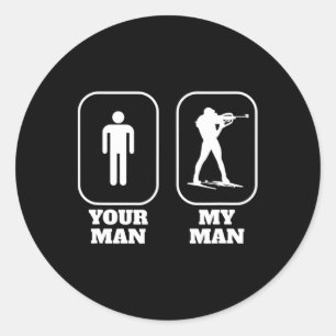Funny Biathlon Biathlete Biathlonist Boyfriend Gir Classic Round Sticker