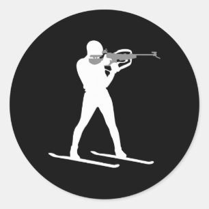 Funny Biathlon Biathlete Shooting Skiing Target Sp Classic Round Sticker