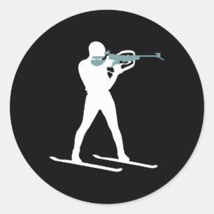 Funny Biathlon Biathlete Shooting Skiing Target Sp Classic Round Sticker