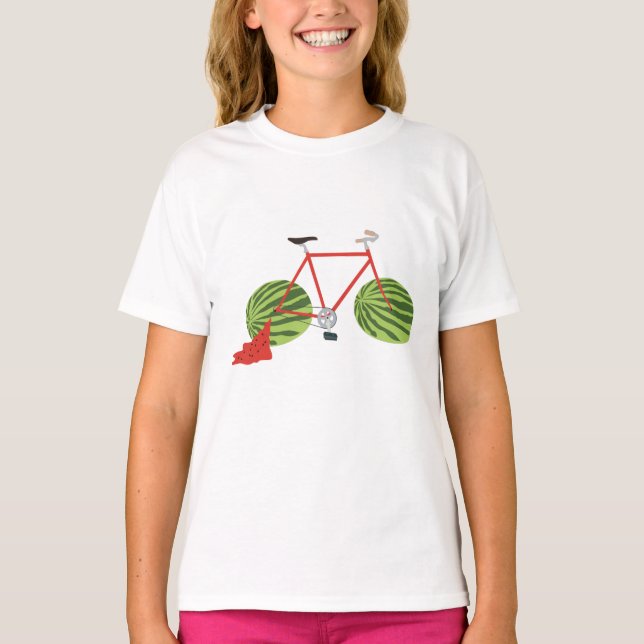 Funny Bicycle with Watermelon Wheels T-Shirt (Front)