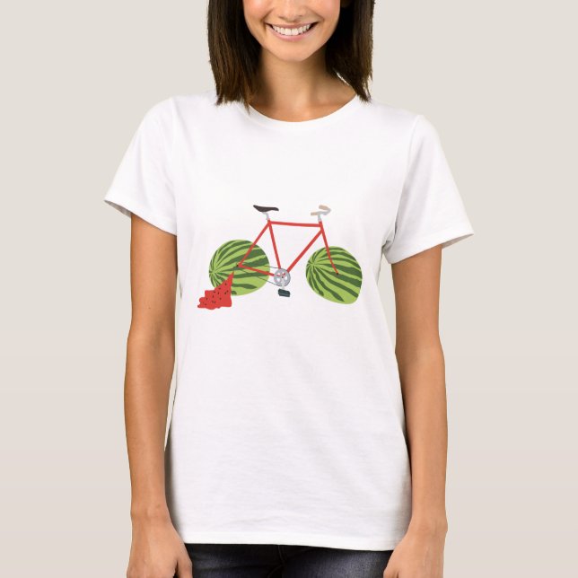 Funny Bicycle with Watermelon Wheels T-Shirt (Front)