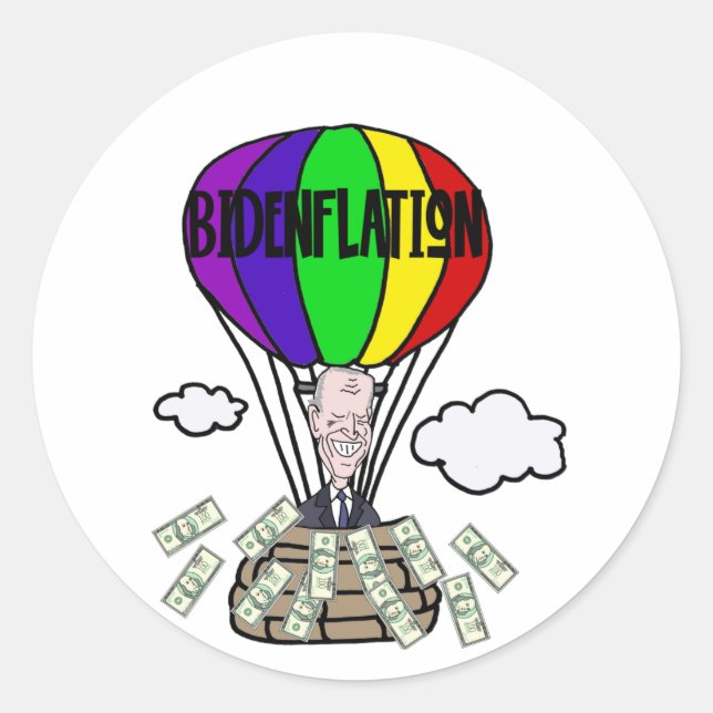Funny Bidenflation anti Biden Political Cartoon Classic Round Sticker (Front)