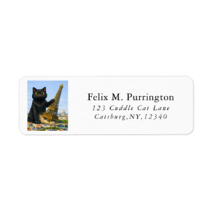 Funny Big Black Cat Topples the Eiffel Tower Return Address Label