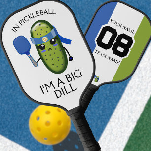 Funny Big Dill Team Name Number Blue White & Green Pickleball Paddle