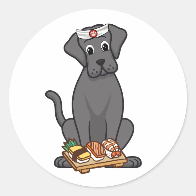 Funny big dog is a sushi chef classic round sticker (Front)