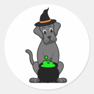 Funny Big dog is a witch Classic Round Sticker