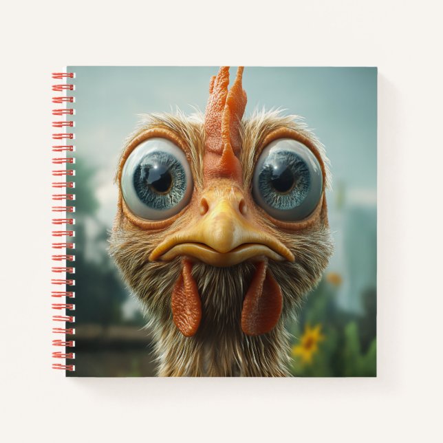 Funny Big-Eyed Chicken Close-Up Notebook (Front)