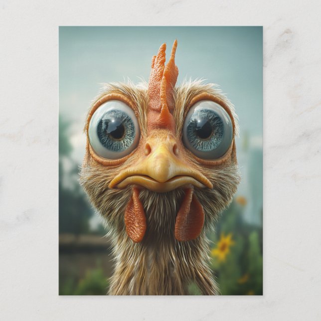 Funny Big-Eyed Chicken Close-Up Postcard (Front)