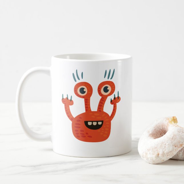 Funny Big Eyed Smiling Cute Monster Coffee Mug (With Donut)