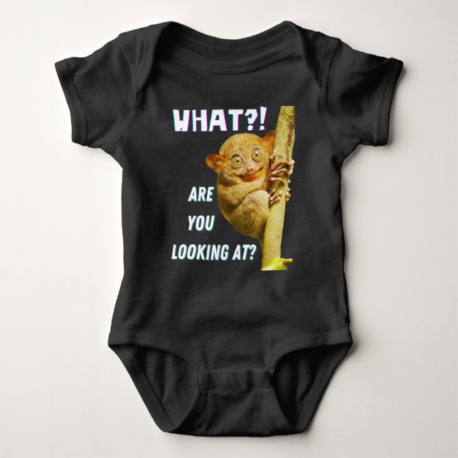 Funny Big Eyed Tarsier What Are You Looking At Baby Bodysuit (Front)