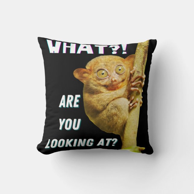 Funny Big Eyed Tarsier What Are You Looking At Cushion (Front)