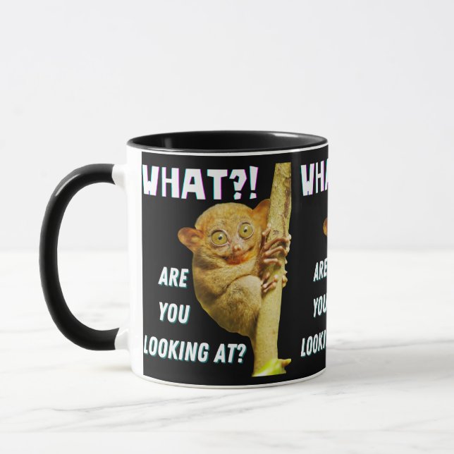 Funny Big Eyed Tarsier What Are You Looking At Mug (Left)