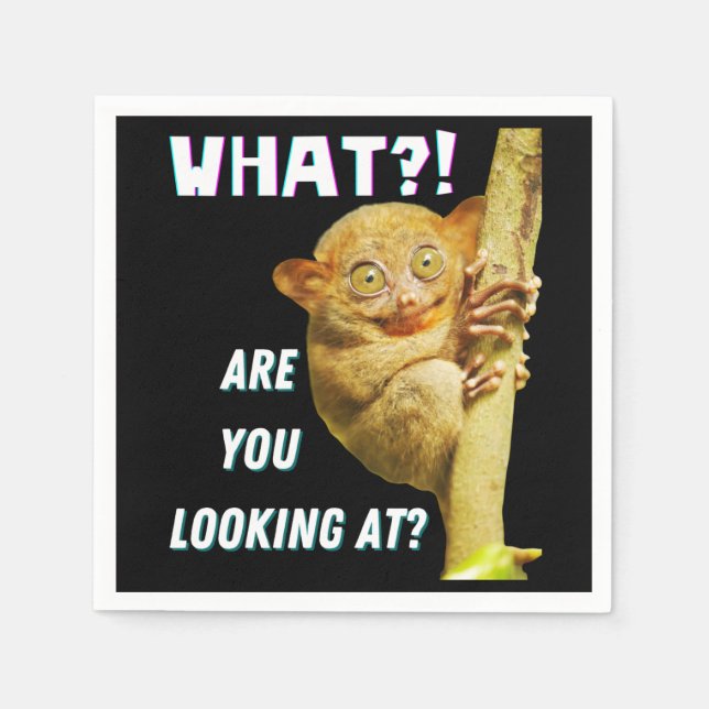 Funny Big Eyed Tarsier What Are You Looking At Napkin (Front)