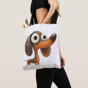 Funny Big Eyes Dachshund Sausage Dog Illustration  Tote Bag