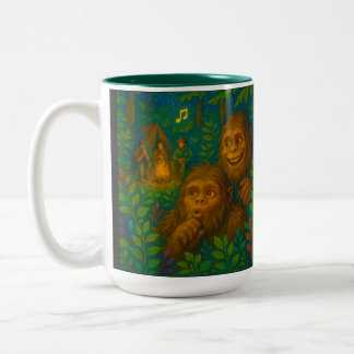 Funny Big Foot Noises in Woods Fantasy Art Two-Tone Coffee Mug