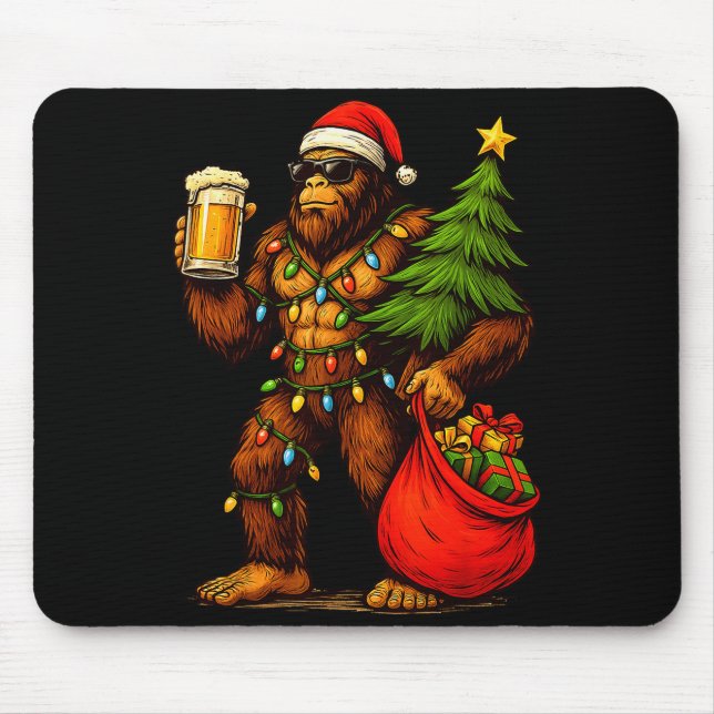 Funny Big Foot Santa Hat Drink Christmas Tree Xmas Mouse Pad (Front)