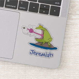 Funny big green frog with fly cartoon humour