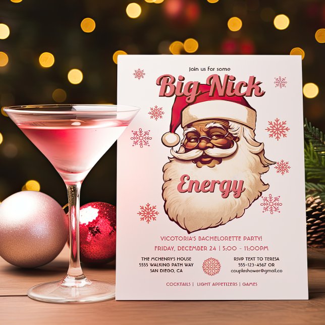 Funny Big Nick Energy African American Santa Party Invitation (Creator Uploaded)