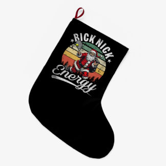 Funny Big Nick Energy Santa Tennis Christmas Large Christmas Stocking