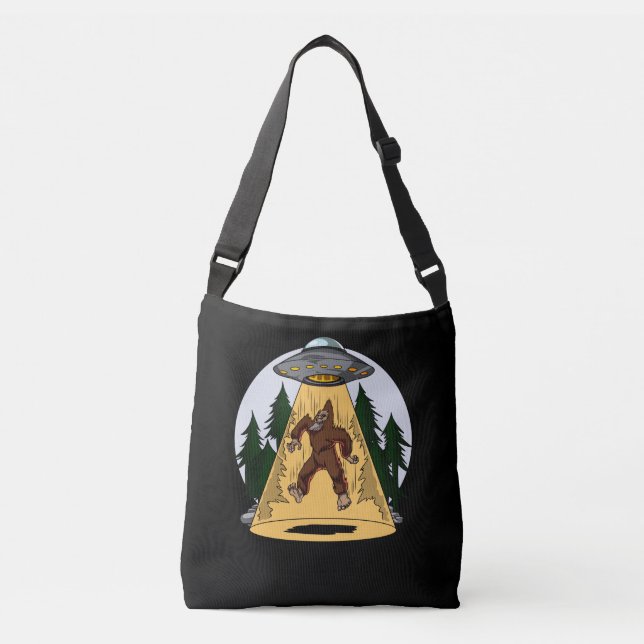 Funny Bigfoot Alien Abduction Space UFO Crossbody Bag (Front)