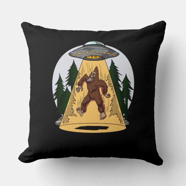 Funny Bigfoot Alien Abduction Space UFO Cushion (Front)