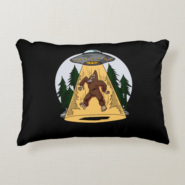 Funny Bigfoot Alien Abduction Space UFO Decorative Cushion (Front)