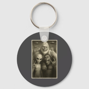 Funny Bigfoot, Alien, & Yeti Sasquatch Rock On Key Ring