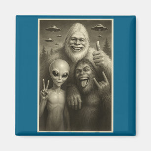 Funny Bigfoot, Alien, & Yeti Sasquatch Rock On Magnet