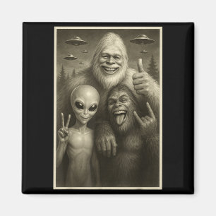 Funny Bigfoot, Alien, & Yeti Sasquatch Rock On Magnet
