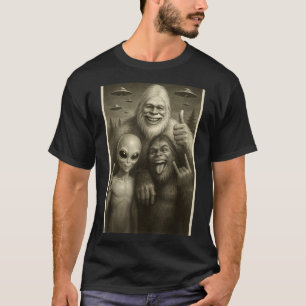 Funny Bigfoot, Alien, & Yeti Sasquatch Rock On T-Shirt