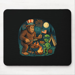 Funny Bigfoot Alien Bbq Campfire 4th Of July Ameri Mouse Pad