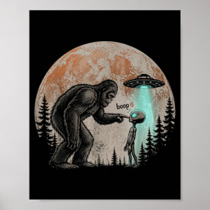 Funny bigfoot alien boop ufo sasquatch retro moon poster