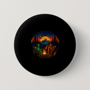 Funny bigfoot alien camping retro ufo campfire 6 cm round badge