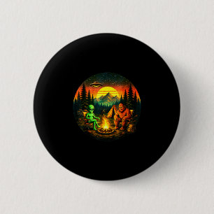 Funny bigfoot alien camping retro ufo campfire 6 cm round badge