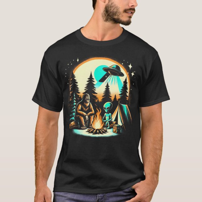 Funny Bigfoot  Alien Ufo Camping Outdoor Adventure T-Shirt (Front)