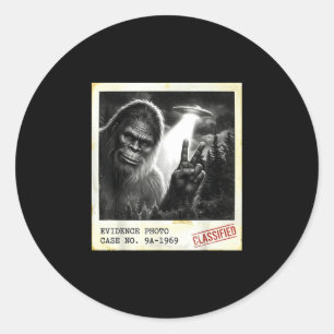 Funny bigfoot alien ufo vintage evidence photo classic round sticker