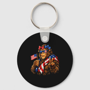 Funny bigfoot american flag patriotic sasquatchFun Key Ring