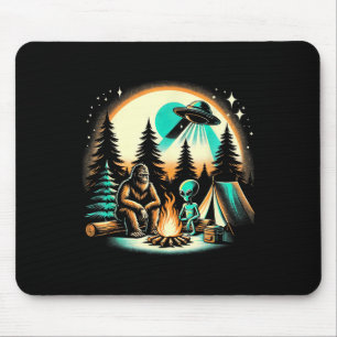Funny Bigfoot &amp; Alien Ufo Camping Outdoor Adve Mouse Pad